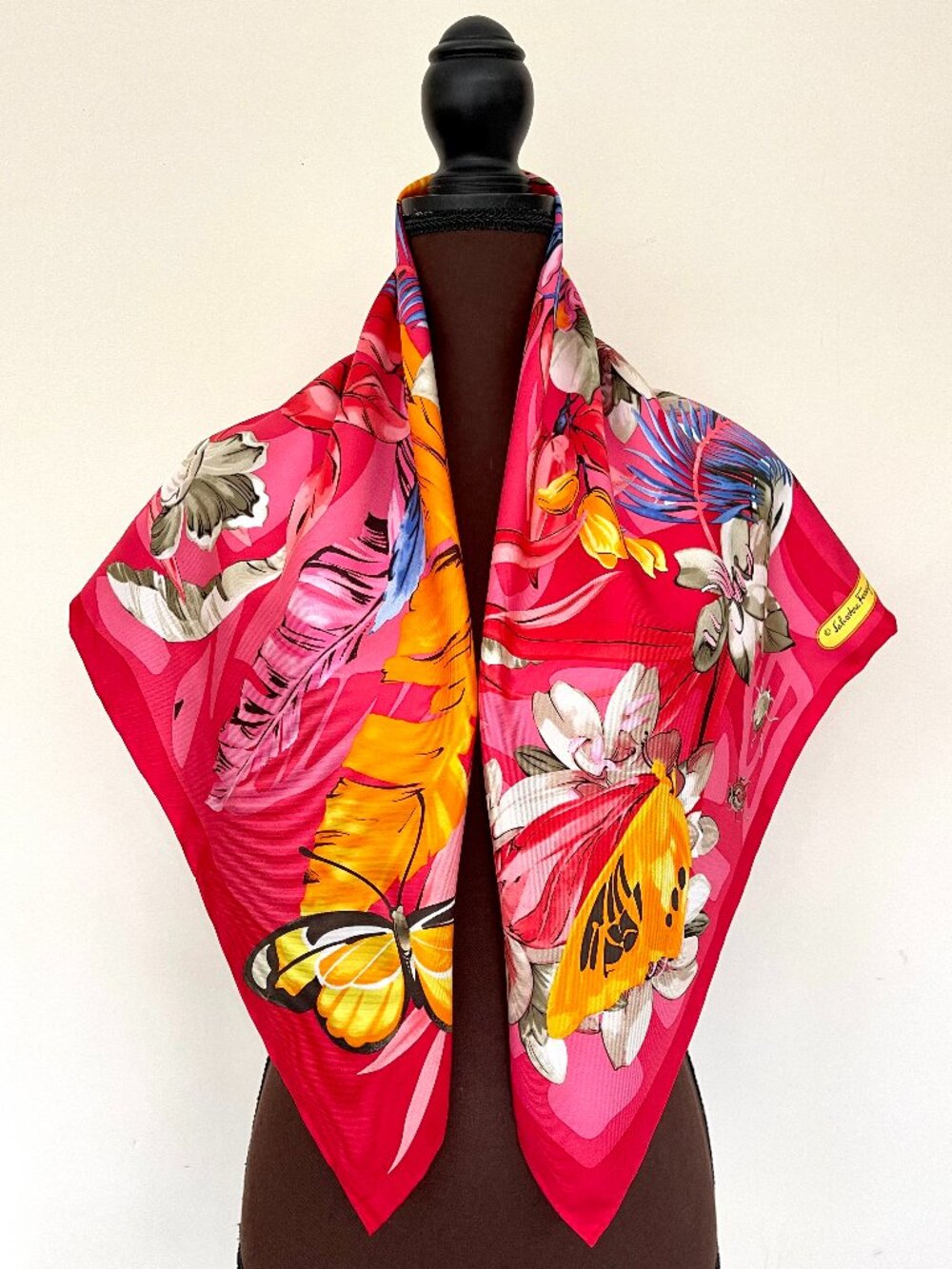 NWT Salvatore Ferragamo Butterfly Floral Red Silk Wrap